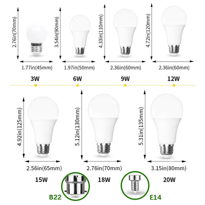 24 pçs lâmpadas led e27 e14 b22 ac220v lâmpada 20w 18 15 12 9 6 3 lampada sala de estar casa led bombilla