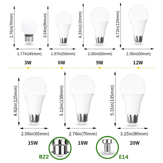 24 pçs lâmpadas led e27 e14 b22 ac220v lâmpada 20w 18 15 12 9 6 3 lampada sala de estar casa led bombilla