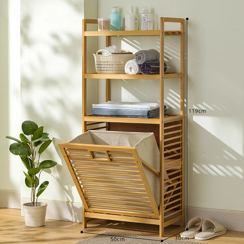 Laundry Hamper Bathroom Rack High-capacity Bamboo Laundry Baskets With Shelf With Tilt Out Basket Wooden Storage Hamper Racks