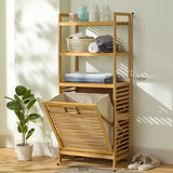 Laundry Hamper Bathroom Rack High-capacity Bamboo Laundry Baskets With Shelf With Tilt Out Basket Wooden Storage Hamper Racks