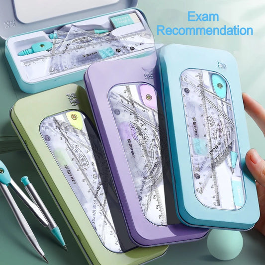 7-in-1 Multifunctional Compass Ruler Set Integrated High Aesthetic Drawing Office Tools for Primary and Secondary School Stationery