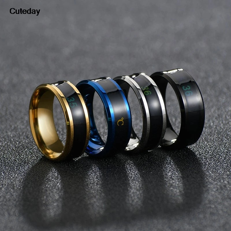 Temperature Ring Titanium Steel Mood Emotion Feeling Intelligent Temperature Sensitive Rings for Women Men Waterproof Jewelry