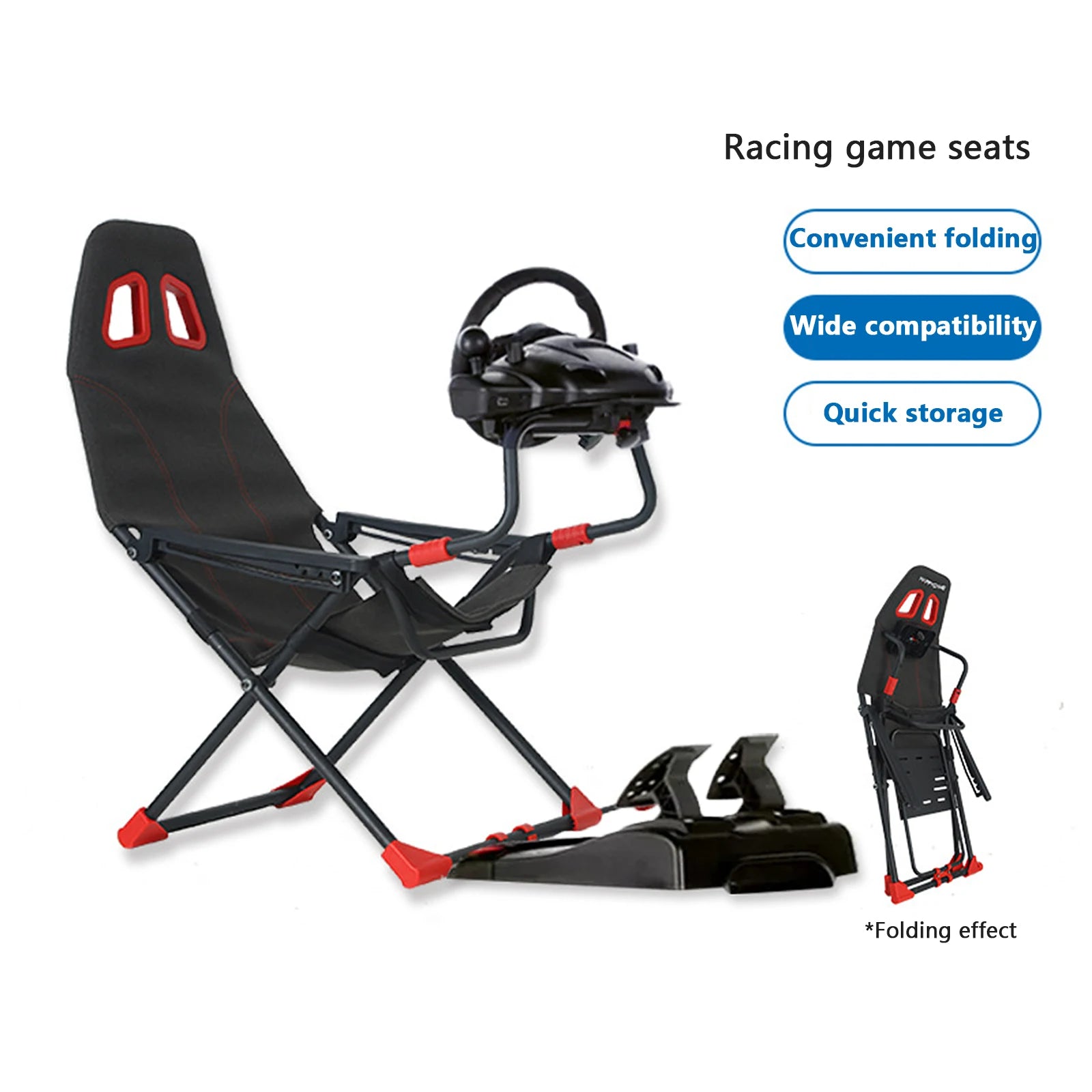 Inicio Simulador de juegos Simulador de carreras plegable Soporte de asiento Soporte de volante Experimentador de juegos de carreras