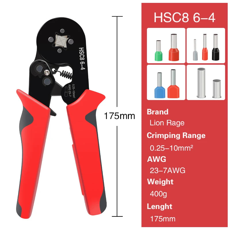 Herramienta de crimpado de casquillos HSC8 6-4/6-6, alicates de crimpado eléctricos para terminales de tubo de crimpado de extremos de cable, reparación de circuitos eléctricos