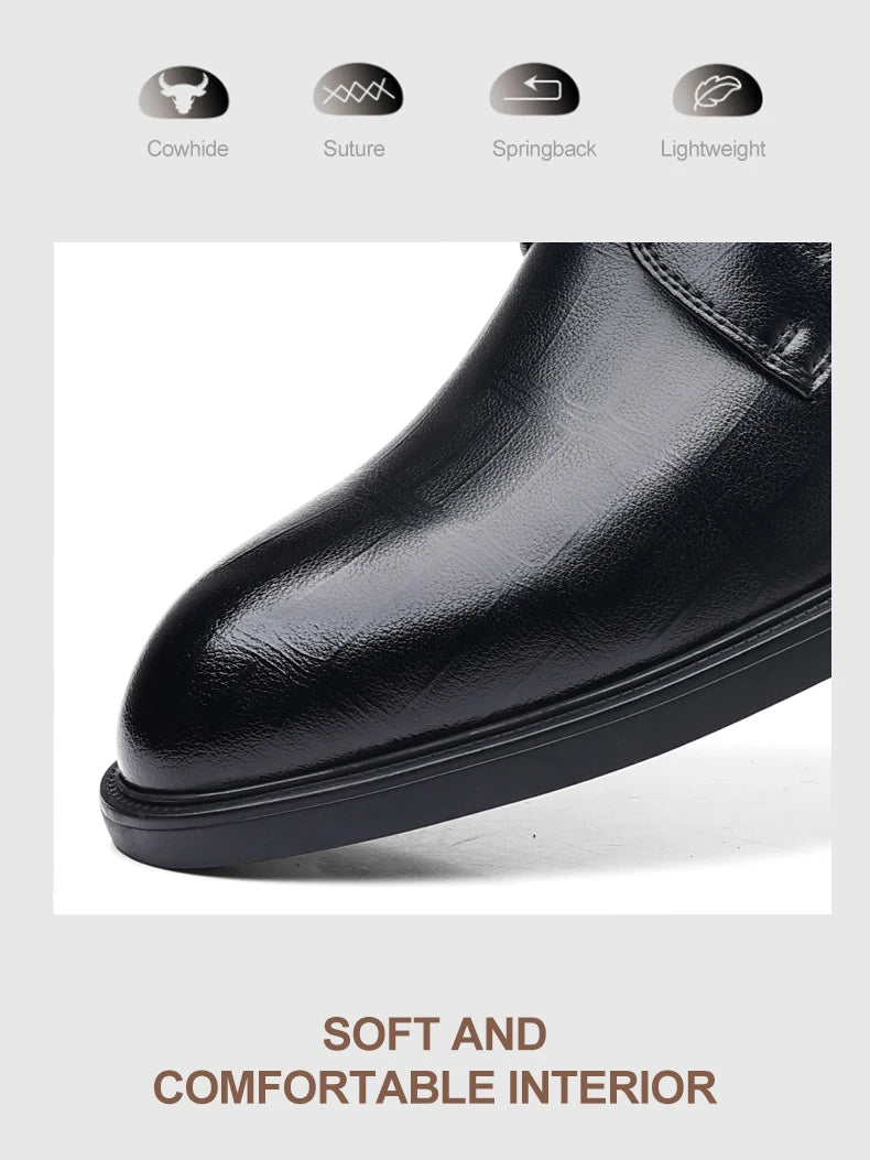 3/6/8 CM Elevator Shoes Men Dress Shoes Black Soft Leather Men Heightening Formal Shoes Casual Business Men Oxfords Suit Shoes