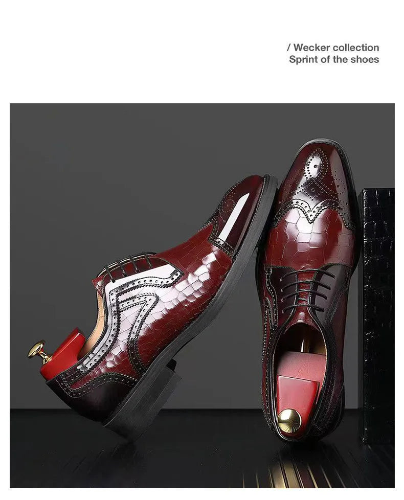 Crocodile Pattern Leather Shoes Business Oxford Footwear Men's Brogue Dress Shoes Leather Formal Shoes for Men Bullock Shoe 2024