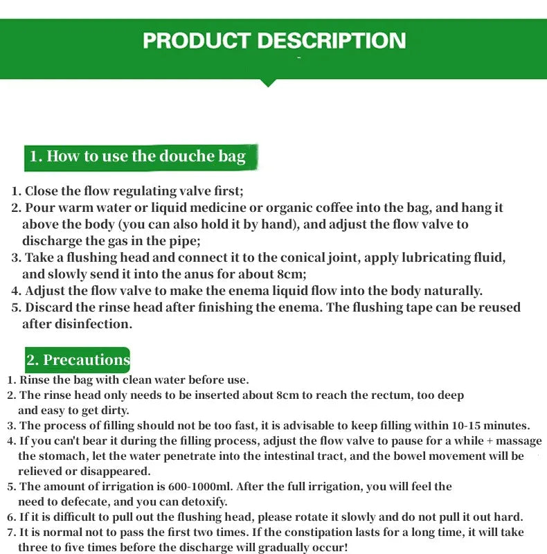 1200ml Household Enema Colonic Irrigation Douche Kit Reusable Cleaning Detox Bag With 10 Cleaning Heads