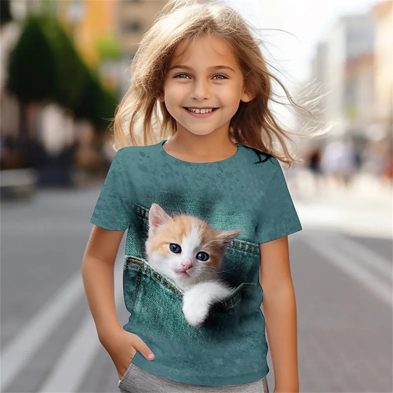 TShirts 3D Print  Kawaii animal Cat Streetwear Boys Girls Unisex Fashion Oversized Short Sleeve T Shirt Kids Tees Tops Clothing