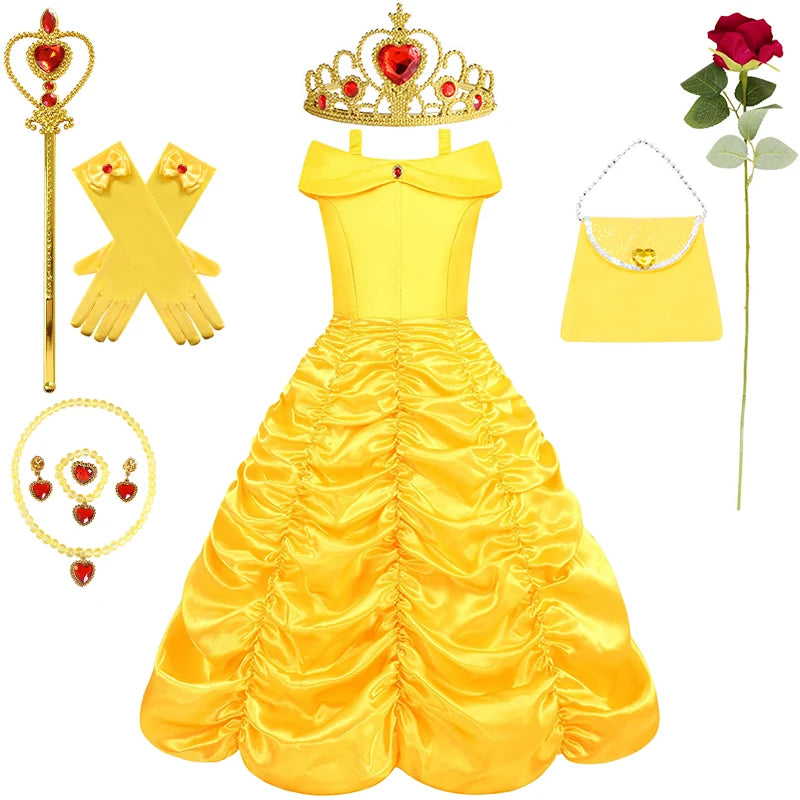 Children's Halloween Role Play Fairy Princess Belle Dress Xmas Carnival Masquerade Performance Birthday Party Fancy Girl Clothes