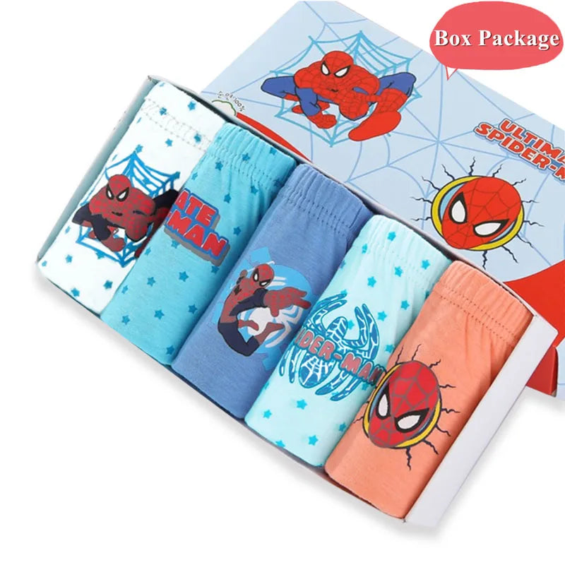 5-Piece Boy's Cotton Briefs Fashion Cool Spider-Man Print Pattern Children's Triangle Underwear Washable Breathable Boys Panties