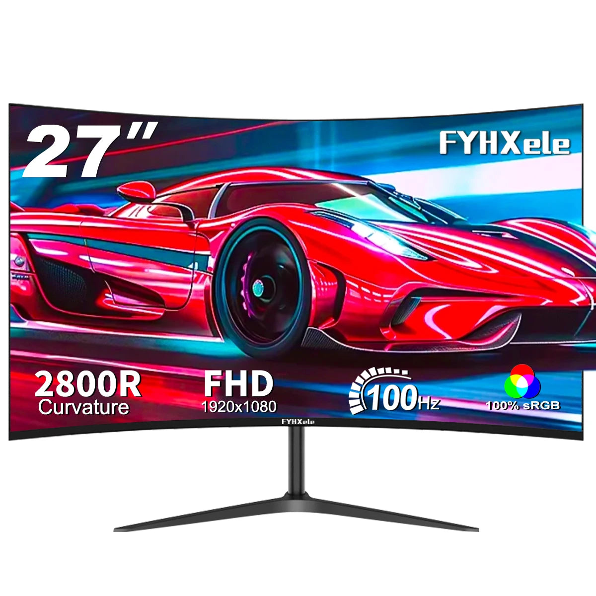 FYHXele 27" Curved Screen Gaming Office Displays Freesync/Gsync 1080P 99%sRGB 100HZ MVA VESA Low Blue Light&Flicker-Free Monitor