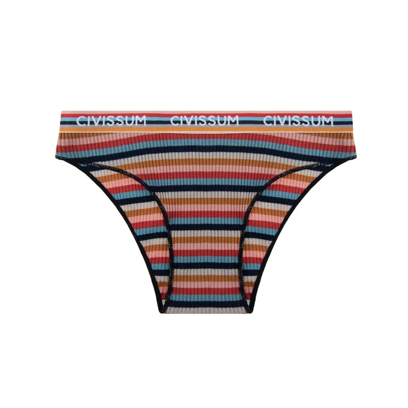 3PCS/Set Women Cotton Half Hip Panties Female Low Waist Underwear Sexy Colorful Rainbow Striped Lingerie Girls Cute Briefs NK606