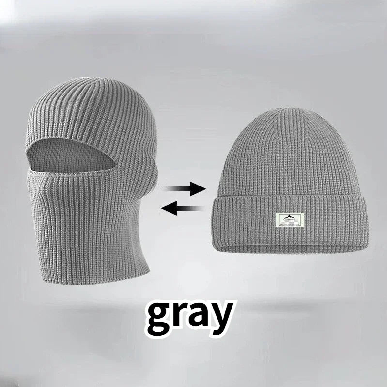 Winter 2 in1 Mask Beanies Hats Warm Knitted Balaclava Hats Windproof Solid Full Face Ski Bonnet Tactical Cycling Earmuffs Cap