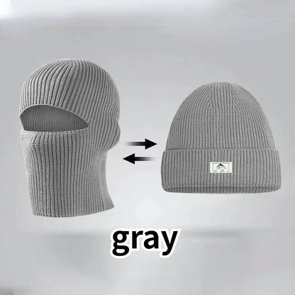 Winter 2 in1 Mask Beanies Hats Warm Knitted Balaclava Hats Windproof Solid Full Face Ski Bonnet Tactical Cycling Earmuffs Cap