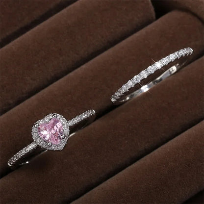 ZAKOL Romantic Pink Heart CZ Engagement Rings for Women Fashion AAA Cubic Zirconia Wedding Bands Jewelry Valentine's Day Gift