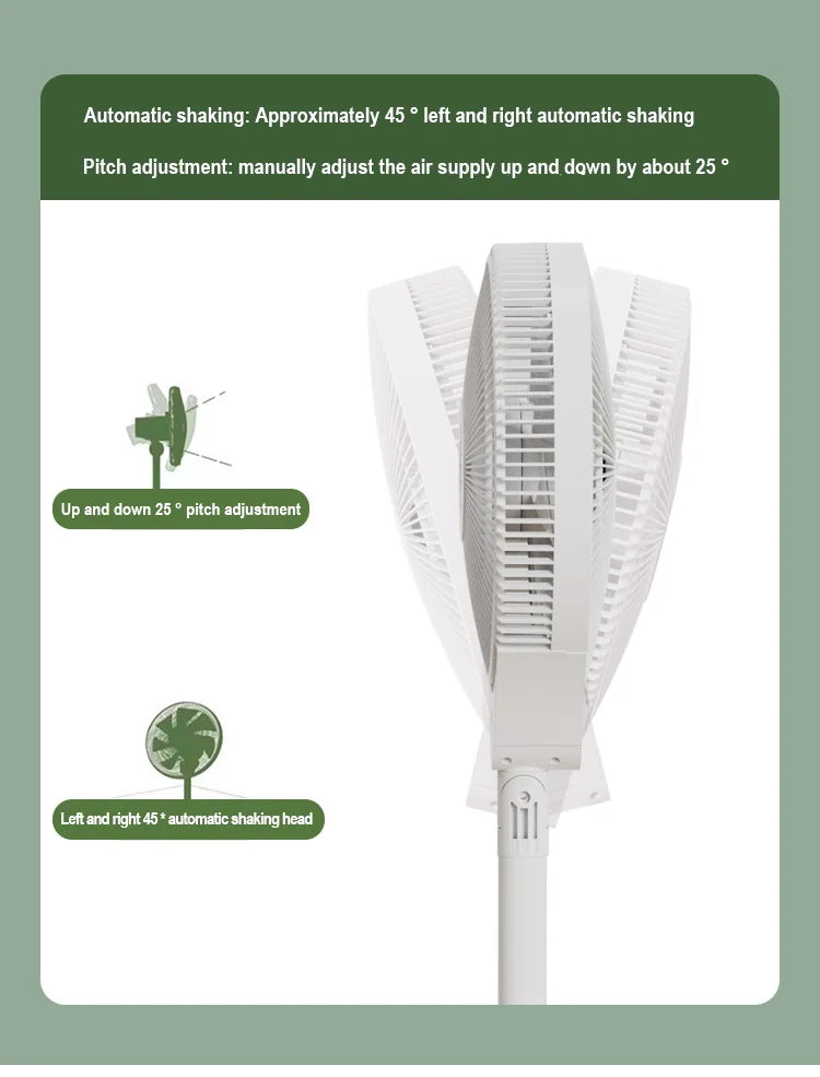 220V Electric Pedestal Standing Fan Adjustable Heigh Desk Air Blower Timing Shake for Living Room Bedroom Kitchen Home Office