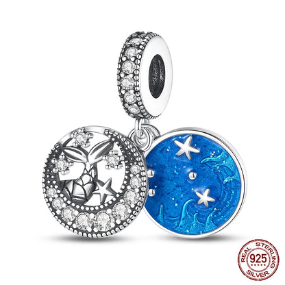 Ocean Series - Original Genuine 925 Sterling Silver Turtle Crab Mermaid Charm Beads Suitable for 3mm Bracelet DIY Making Pendant