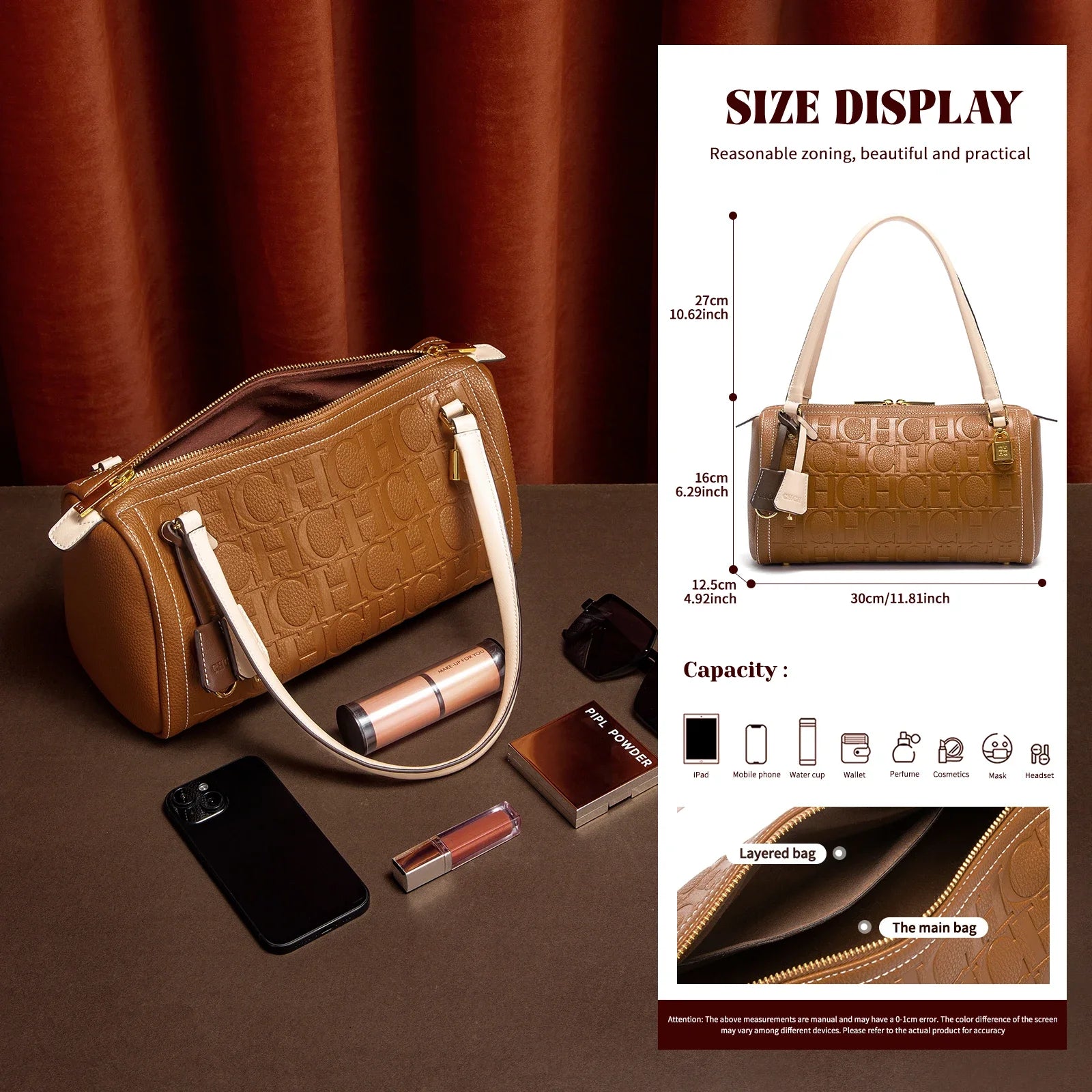 C-H Women's Boston Bag Autumn Winter New Collection Letter Design Texture Shoulder Bags