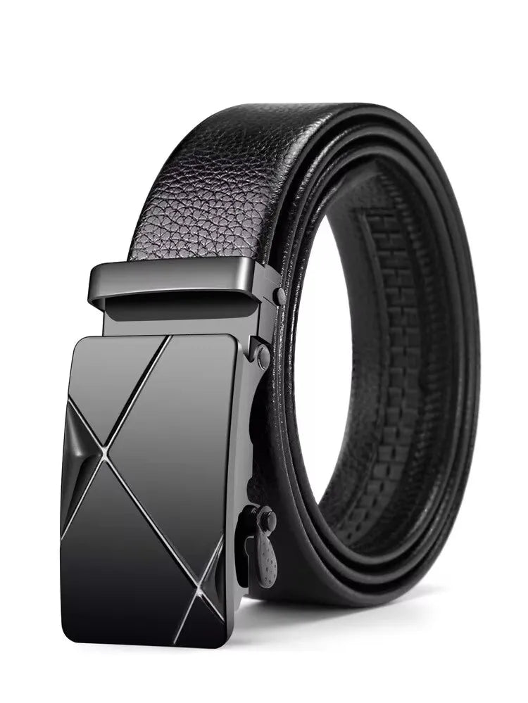 Cinturón de cuero para hombre, hebilla automática de metal, marca de alta calidad, cinturones de lujo para hombres, famoso trabajo, negocios, correa de PU negra.