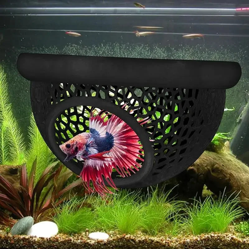 Aqaurium Floating Cave Fish Shrimp Hideout Shelter 3-in-1 Hammock Feeding Ring & Resting Spot for Betta Small Aquatic Pets