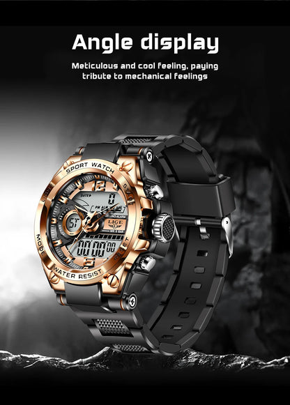 Reloj militar LIGE para hombre, digital, resistente al agua hasta 50 m, LED, de cuarzo, deportivo, grande, Masculino