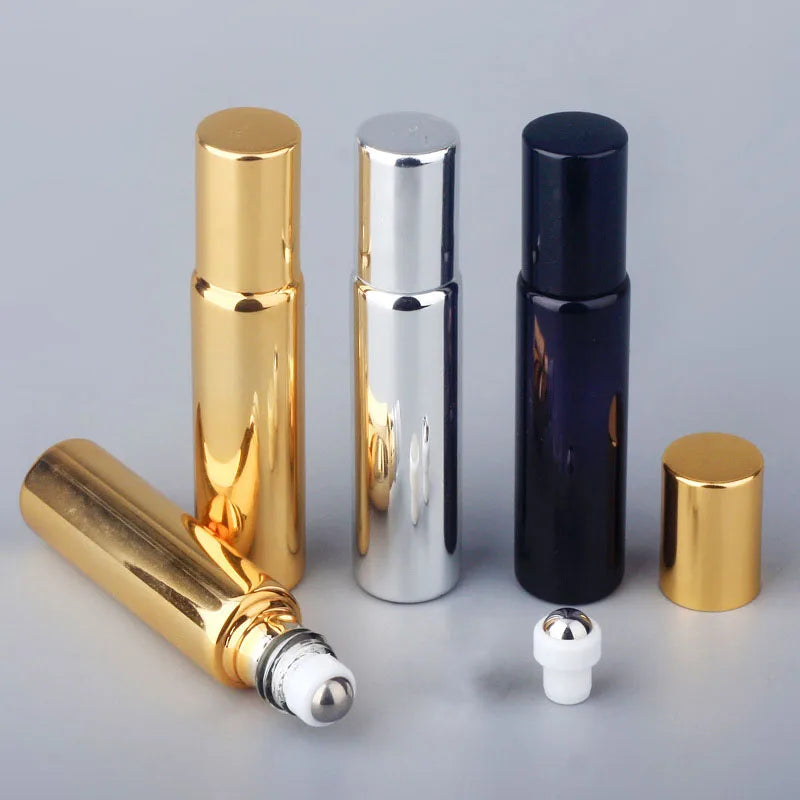5/10ml UV Glass Stainless Steel Beads Essential Oil Roll-on Glass Bottle Eye Cream Massage Application Sample 1pc