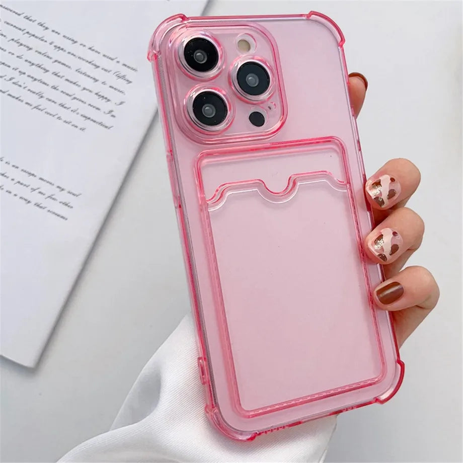 Funda transparente con ranura para tarjetas para iPhone 16, 15, 14, 13, 12, 11 Pro Max, Mini, X, XR, 7, 8 Plus, funda suave a prueba de golpes