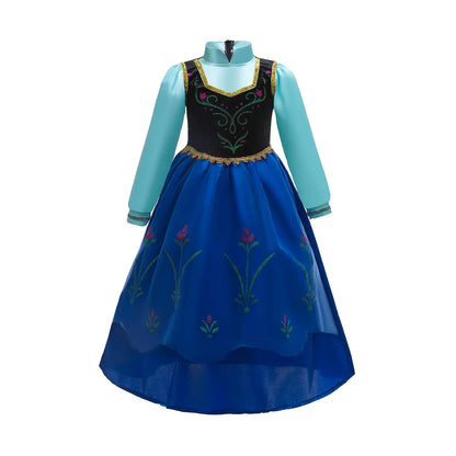 Disney Frozen Princess Anna Dress with Fuchsia Cape Girls Snow Queen Elsa's Sister Costume Play Toddler Carnival Royal Frocks