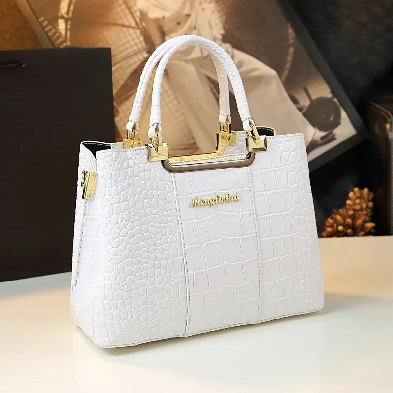 2023 New Luxury Crocodile Bag for Women Casual Tote High Qualtiy Patent Leather Shoulder Purses Elegant Dinner Noble Purse Black