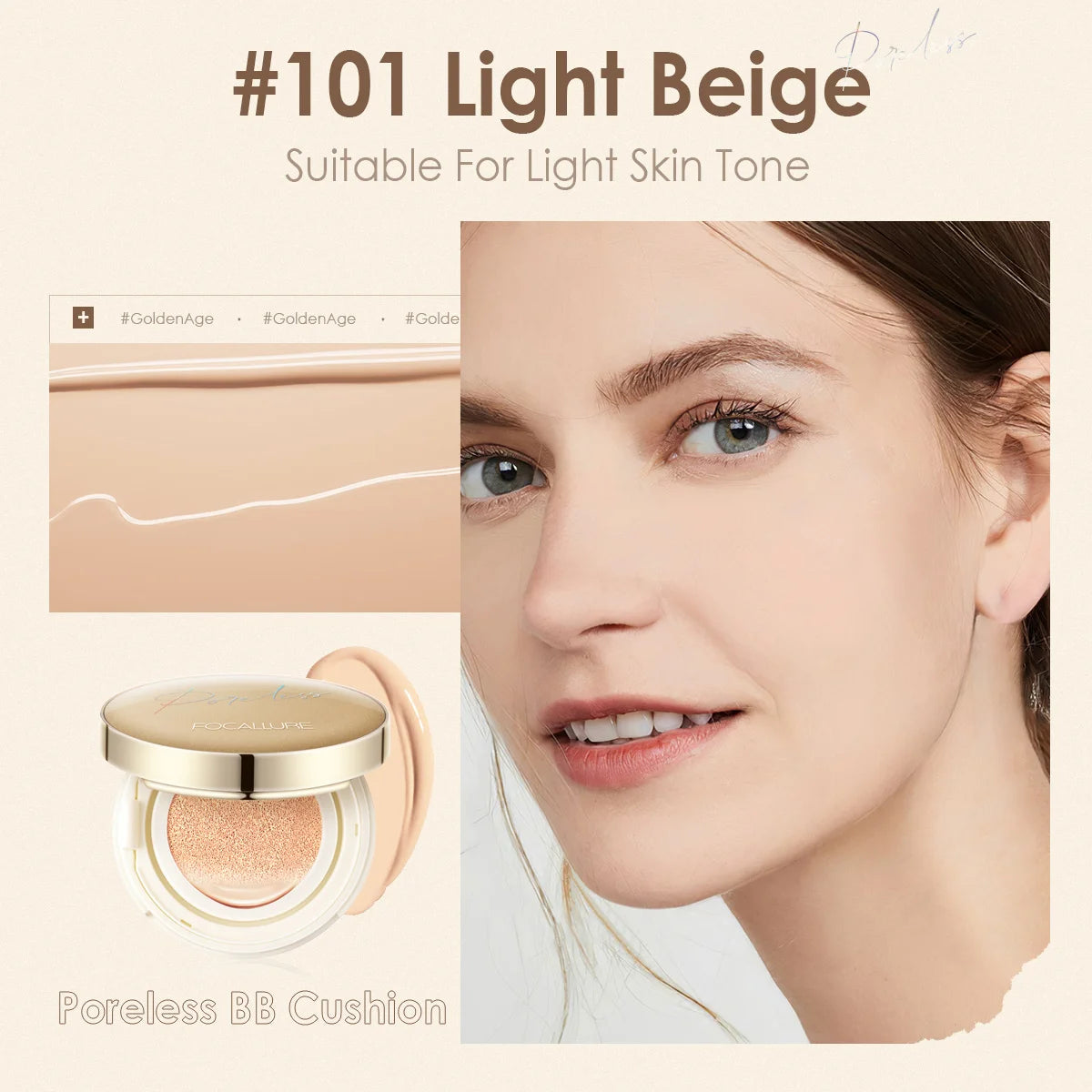 FOCALLURE Air Cushion Poreless BB Cream Resistente al agua Corrector facial iluminador de larga duración Base mate Cosméticos con borla