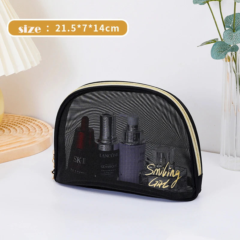 1pc Black Mesh Women'S Cosmetic Bag Transparent Travel Comsetics Brushes Organizer Beauty Case Small Large Toiletry Makeup Bag