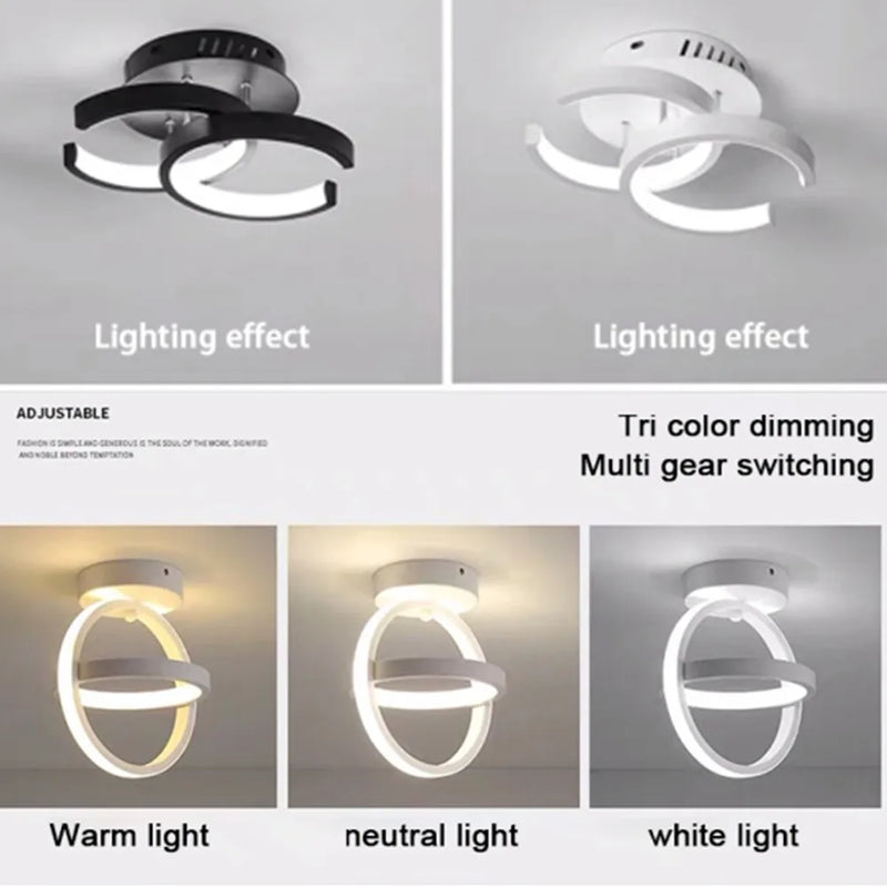 Modern LED Ceiling Light 2 Rings Creative Design Ceiling Lamp Indoor Lighting Fixtures Hallway Balcony Aisle Office Light