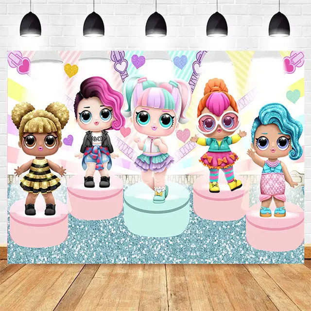 LO&amp;Ling-Cartoon Theme Party Decoration, Disposable Tableware, Hanging Banner, Whistle Mask, Baby Shower, Photo Prop, Girl Birthday 