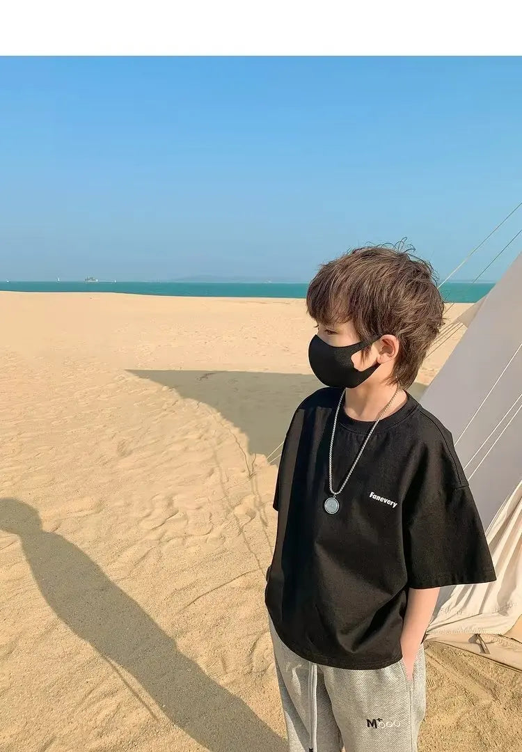 Camiseta de manga corta de verano para niños, Top de cuello redondo para niños pequeños y medianos, moda informal versátil de media manga