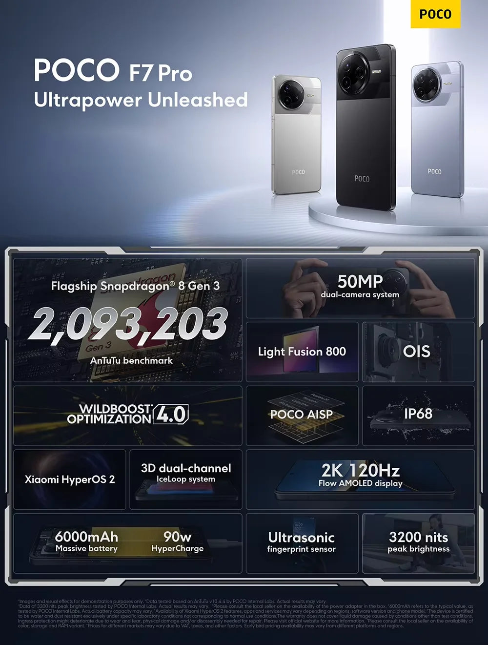 Global Version POCO F7 Pro Snapdragon 8 Gen 3 Smartphone 6.67'' 120Hz Display 50MP Camera 6000mAh Battery 90W IP68 Cellphone