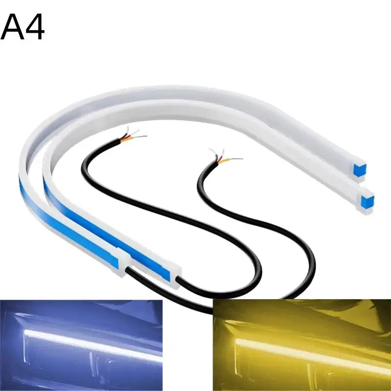 Hot！NEW 2Pc 30cm Car DRL Flexible Waterproof Headlight LED Strip Universal Auto Headlights Turn Signal Yellow Brake Flow Lights