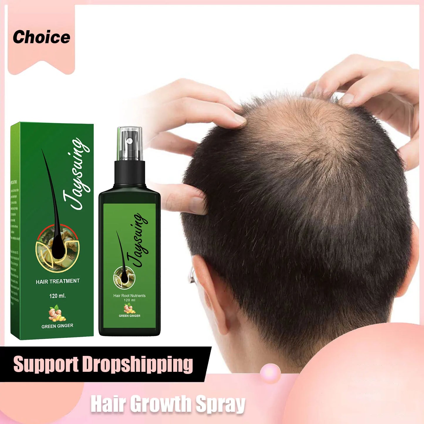 Spray líquido para el crecimiento del cabello, nutritivo, para raíces, denso, anticaída, jengibre, anticaída, masaje del cuero cabelludo, reparador, eficaz. 