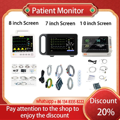 7/ 8/10 inch Screen Newborn adult/Vet use portable 6-parameter patient monitor vital signs monitor ECG/NIBP/PR/SPO2/RESP/TEMP