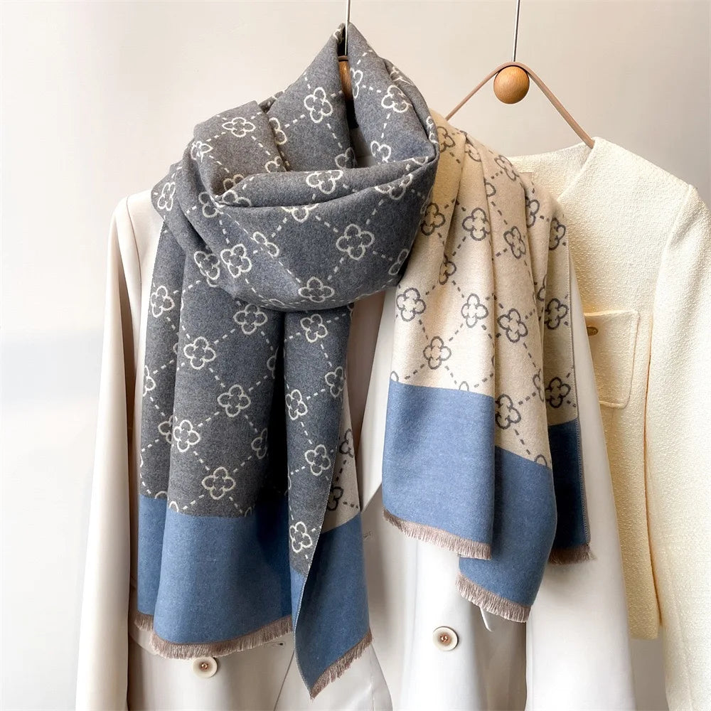 Bufanda de invierno para mujer, diseño lujoso, doble cara, tacto de cachemira, cálida, chal