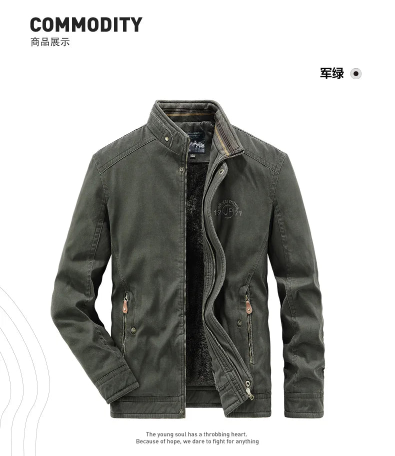 Vintage Thick Wool Parka Men's New 2024 Winter Washed Cotton Fleece-lined Warm Work Jacket Outdoor Camping Hunting Velvet Coats