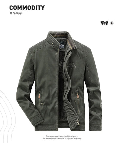 Vintage Thick Wool Parka Men's New 2024 Winter Washed Cotton Fleece-lined Warm Work Jacket Outdoor Camping Hunting Velvet Coats