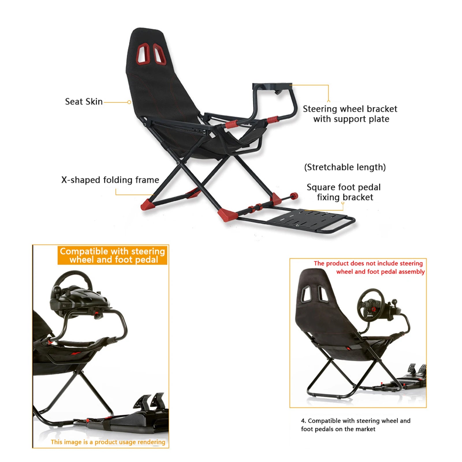 Inicio Simulador de juegos Simulador de carreras plegable Soporte de asiento Soporte de volante Experimentador de juegos de carreras