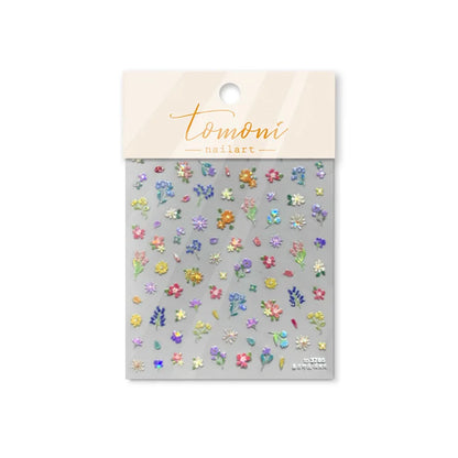 Colorful Sparkling Glass Fragment Spring Wildflowers High Quality Adhesive Flash Nail Stickers Art Decorations Design T-3784