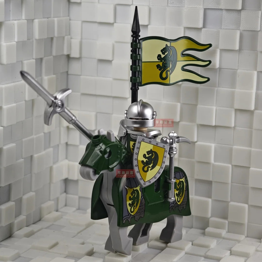 New Medieval Knights Red Lion Black Eagle Castle Soldier Green Dragon Action Figures Cavalry Building Block Military Toy Gifts