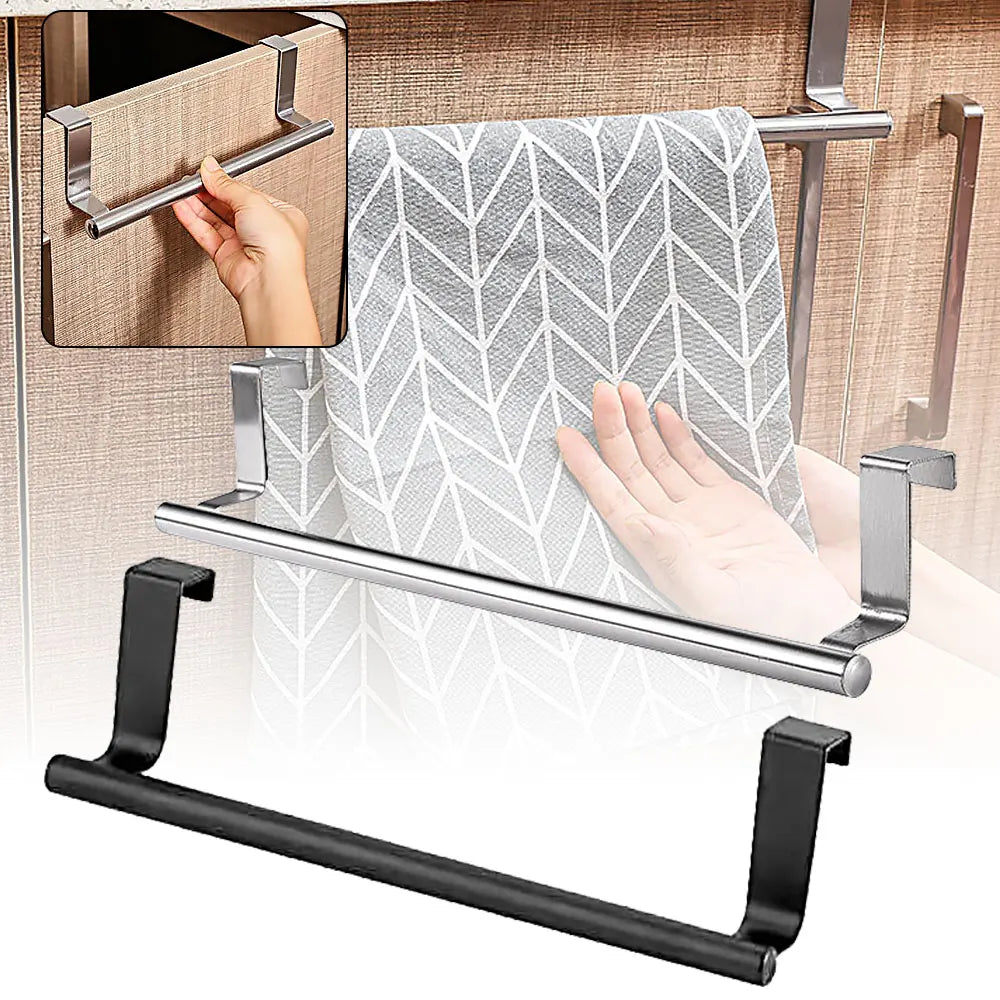 Towel Rack Over Door Towel Bar Hanging Holder Stainless Steel Bathroom Kitchen Cabinet Towel Rag Rack Shelf Hanger