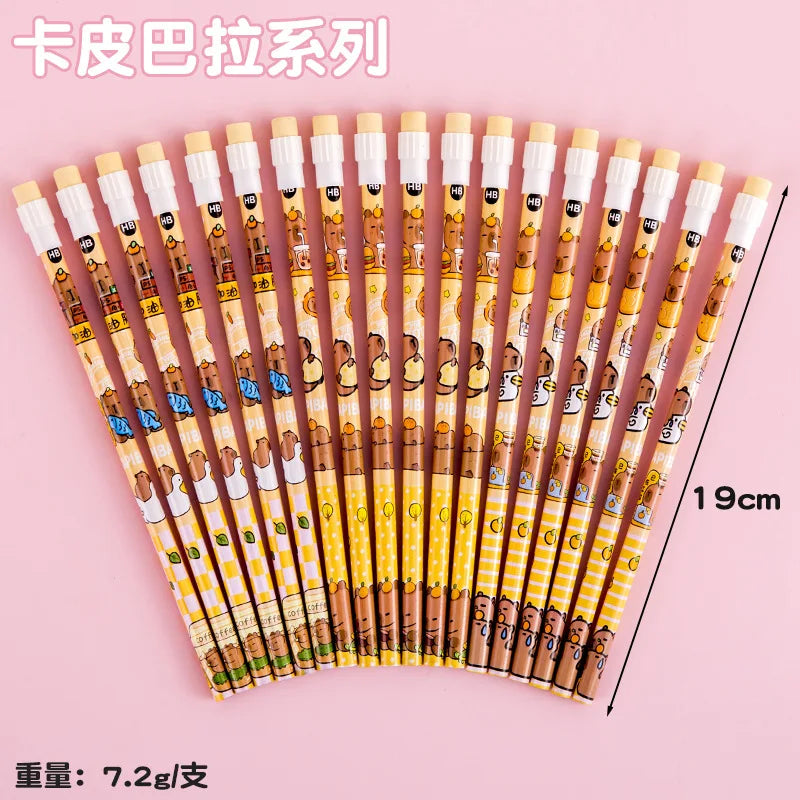 10Pcs/Lot Cute Cartoon HB Pencil With Big Rubber Kawaii Capybara Pony Pencils Student Kids Writing Pen School Stationery Gifts