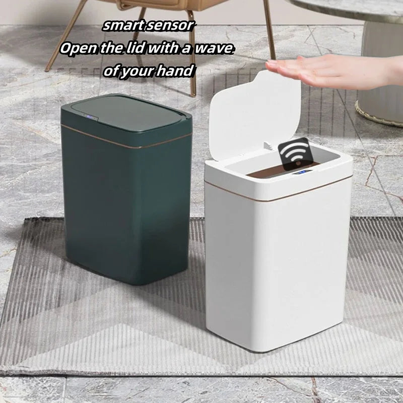 Cubo de basura inteligente para baño de 15L, blanco, sin contacto, estrecho, con sensor inteligente, para casa inteligente, con embolsado automático, cubo de basura electrónico