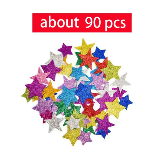 Pegatinas autoadhesivas de espuma con purpurina de colores, estrellas, corazones, manualidades, tarjetas, decoración del hogar, juguetes (50-250 unidades) 