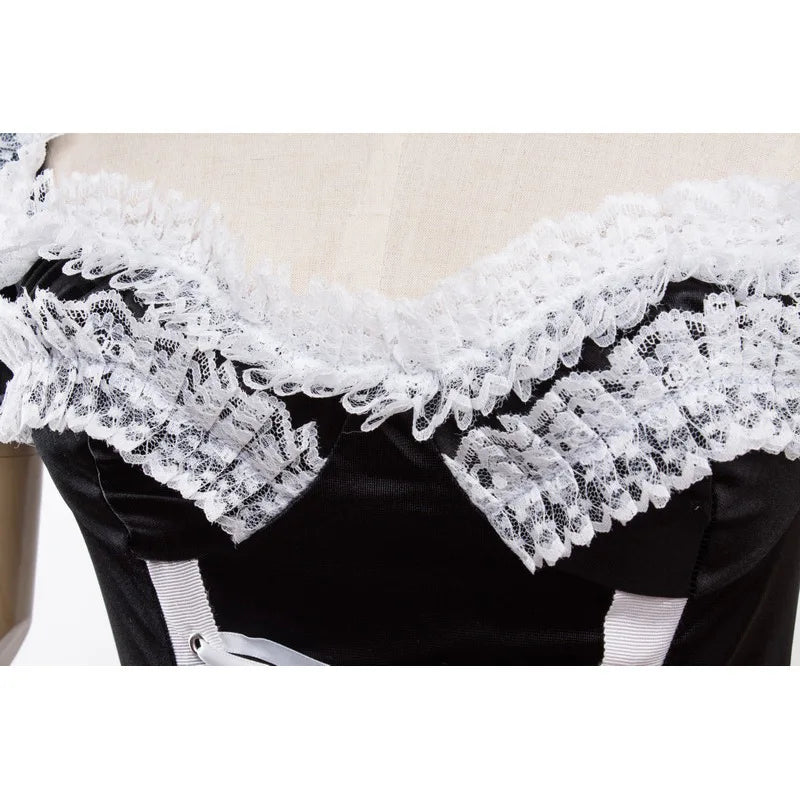 Black Cute French Maid Cosplay Costume Dress Lolita Girls Sexy Vestidos Woman Waitress Maid Party Stage Clothes Plus Size
