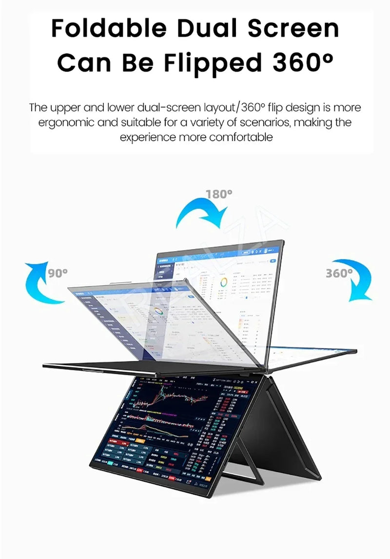 2025 15.6 Dual Screen 1920*1080P 60Hz Touch/Non-Touch Portable Monitor IPS Low Blue Light Eye Protection 360° Folding Drive-free